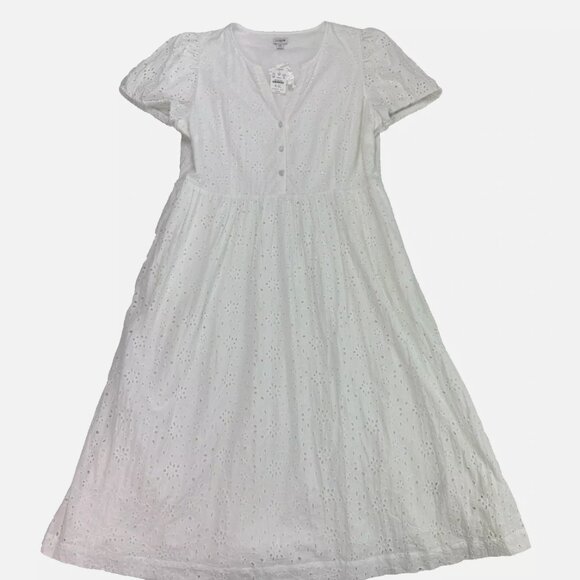 J. Crew Factory Eyelet Midi Dress Puff Sleeve Boho Summer Graduation Coastal - Picture 2 of 16